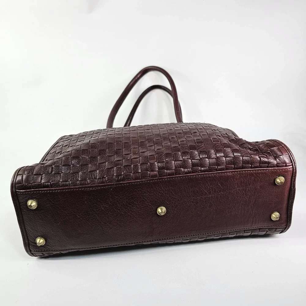 Vtg Monet Woven Leather Tote Shoulder Bag Intrecciato Burgundy Maroon Satchel